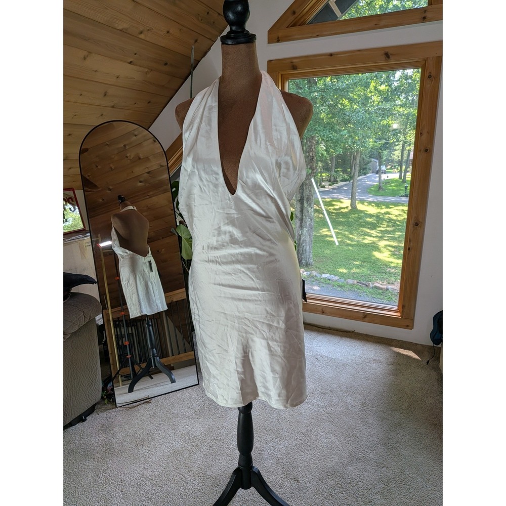 Lulus White Satin Halter Mini Open Back Cocktail Bridal RUSH, SORORITY NWT